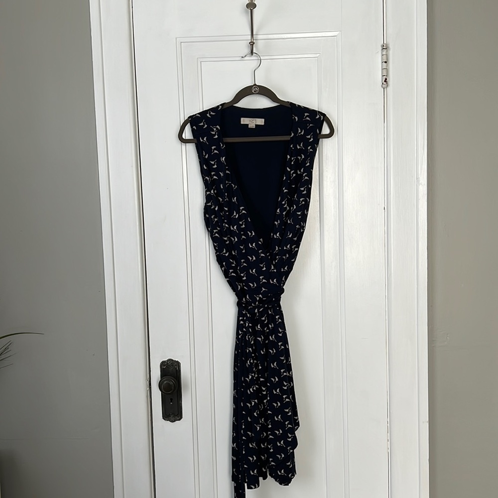 Loft Plus Navy Patterned Size 20/22 True Wrap Dress